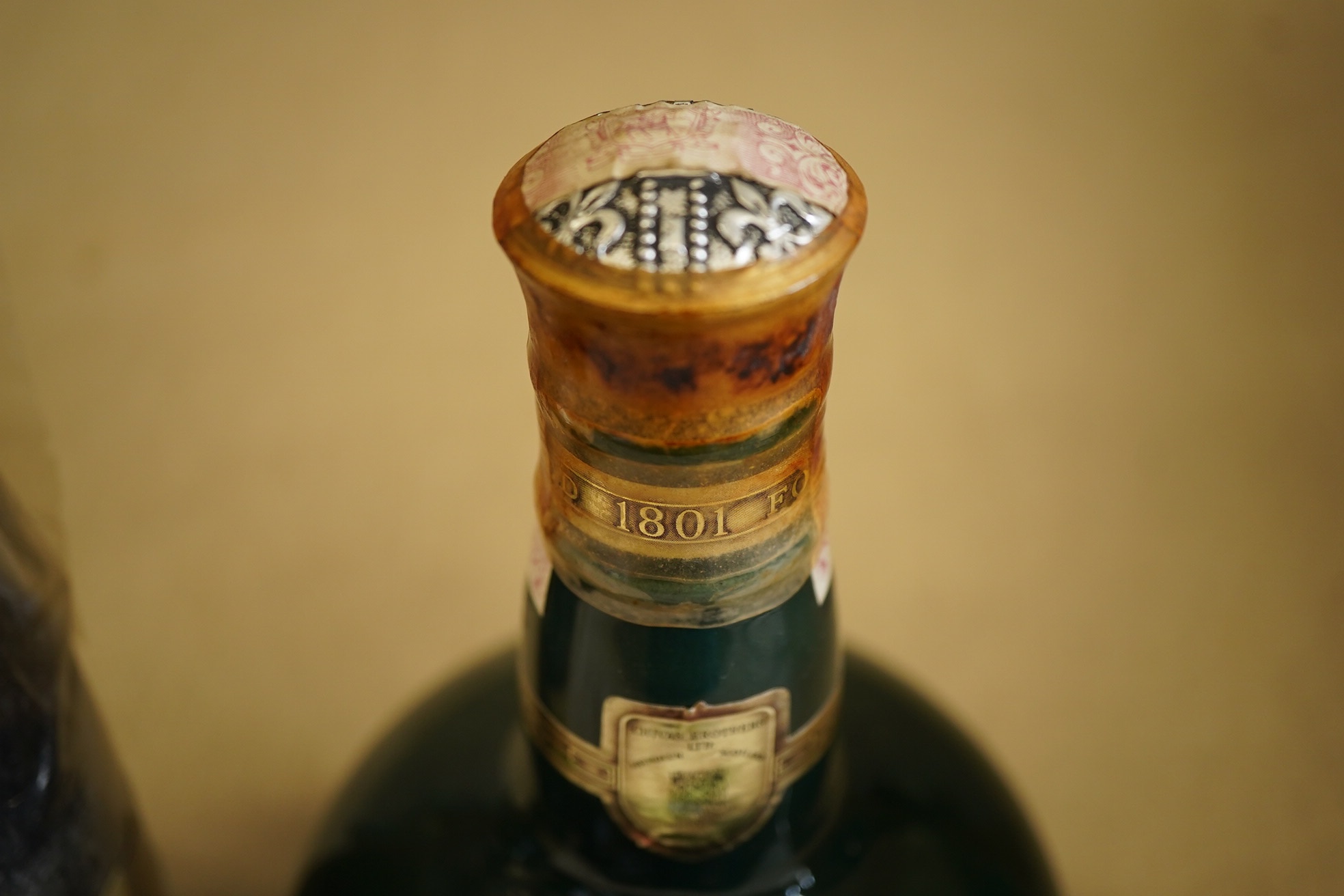 One bottle of 1957 Tokaji Aszu and one ceramic bottle of Chivas Royal Salute Scotch Whisky (2)